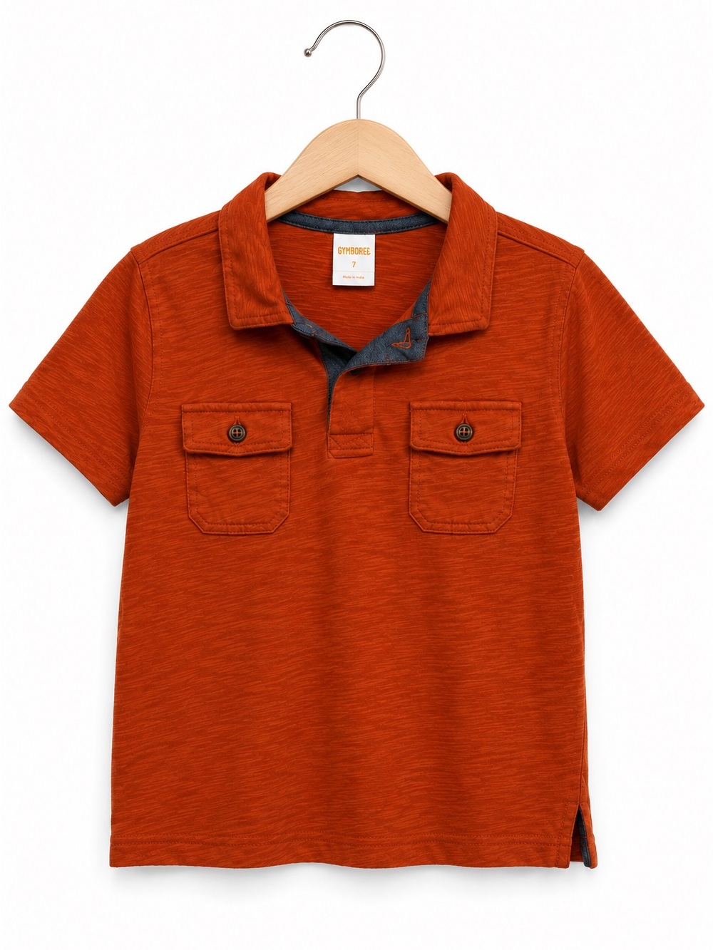 Gymboree Boys Orange Slub Cotton‎ Polo Shirt Utility Pocket Short Sleeve Size 7